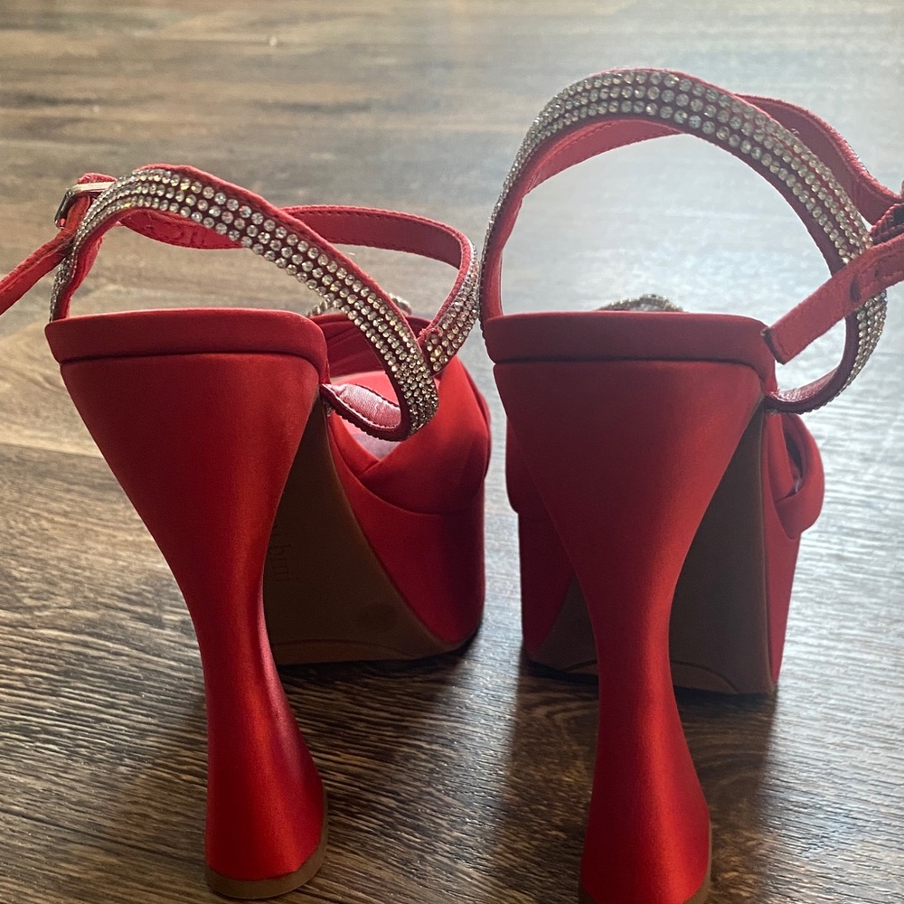 Gianni Bini Scarlet Satin Heels with Sparkling Accents - Picture 4 of 13